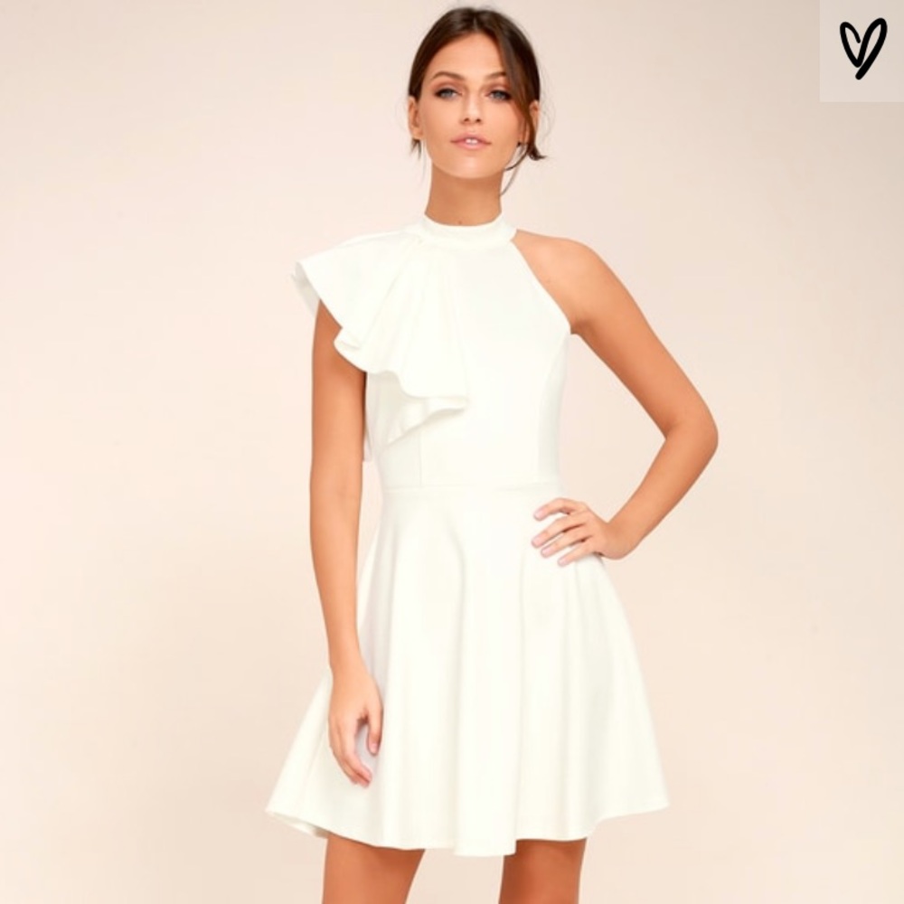 NWT Lulu’s White One Shoulder Skater Dress